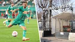 Ex-Rapid-Kapitän Guido Burgstaller wurde vor dem Nachtlokal Volksgarten brutal niedergeschlagen. Seine Saison und vermutlich auch die Karriere dürften aufgrund der Verletzungen beendet sein. (Bild: Krone KREATIV/GEPA pictures/ Armin Rauthner, Zwefo)