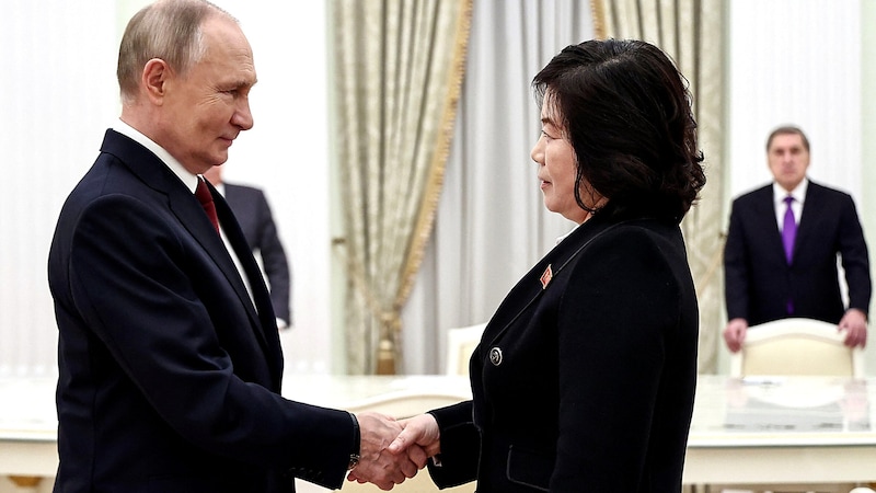 Russlands Präsident Wladimir Putin während eines Treffens mit der nordkoreanischen Außenministerin Choe Son Hui Anfang November (Bild: APA/AFP/POOL/Mikhail TERESHCHENKO)