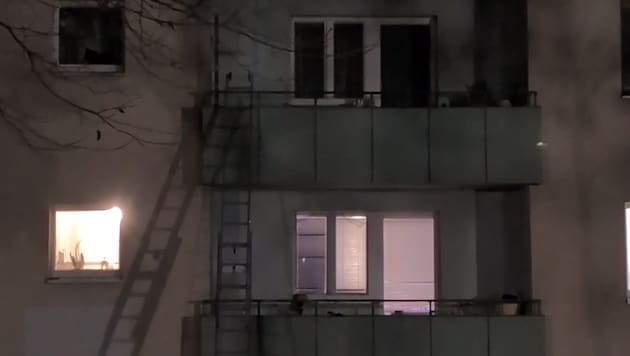 The thief is said to have used this ladder to reach the balcony on the second floor of the council apartment. (Bild: Leserreporter)