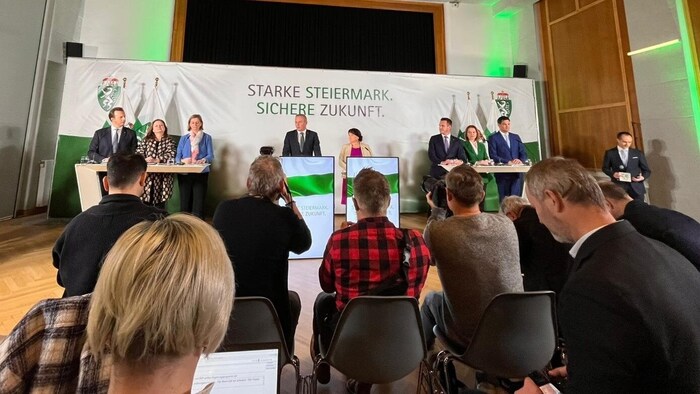 The future Styrian state government (from left): Kornhäusl, Holzer, Eibinger-Miedl, Kunasek, ...