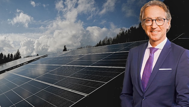 Die Energie AG – hier Vorstandschef Leonhard Schitter – nimmt Hunderte Millionen Euro für Projekte rund um erneuerbare Energie in die Hand. (Bild: Krone KREATIV/Markus Wenzel, Energie AG/Robert Maybach)