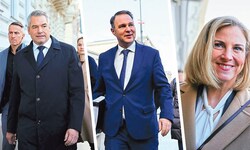 Auf ein Neues: Nehammer, Babler und Meinl-Reisinger trafen sich gestern im Palais Epstein. Die ...