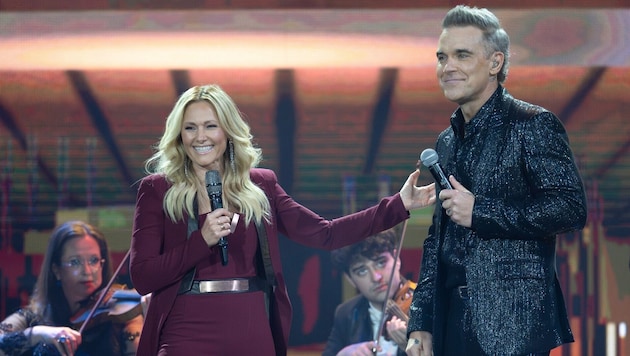 In der „Helene-Fischer-Show“ ist ein großes Staraufgebot zu sehen – angeführt von Pop-Topstar Robbie Williams. (Bild: ORF/ZDF/Sascha Baumann)