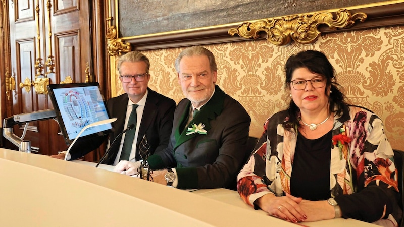 Sie sind die neuen Landtagspräsidenten (v. l.): Christopher Drexler (ÖVP), Gerald Deutschmann (FPÖ) und Helga Ahrer (SPÖ). (Bild: Jauschowetz Christian)