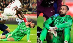 Man kann fast nicht hinschauen: Gianluigi Donnarumma wird voll im Gesicht getroffen.