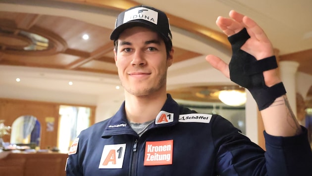 Lukas Feurstein brach sich beim Riesentorlauftraining einen Knochen in der linken Mittelhand. (Bild: Christof Birbaumer/Kronezeitung)