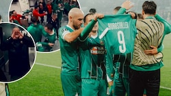 Ein Sieg für Guido Burgstaller: Bei Rapid gab’s nach dem 3:0 gegen Kopenhagen kein Halten mehr. (Bild: GEPA/facebook.com/@skrapid)