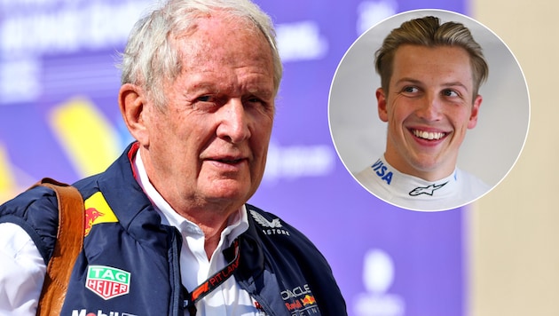 Helmut Marko (li.) begründet, warum Liam Lawson das Red-Bull-Cockpit für 2025 bekommt. (Bild: GEPA pictures, APA/Getty Images via AFP/GETTY IMAGES/Rudy Carezzevoli)