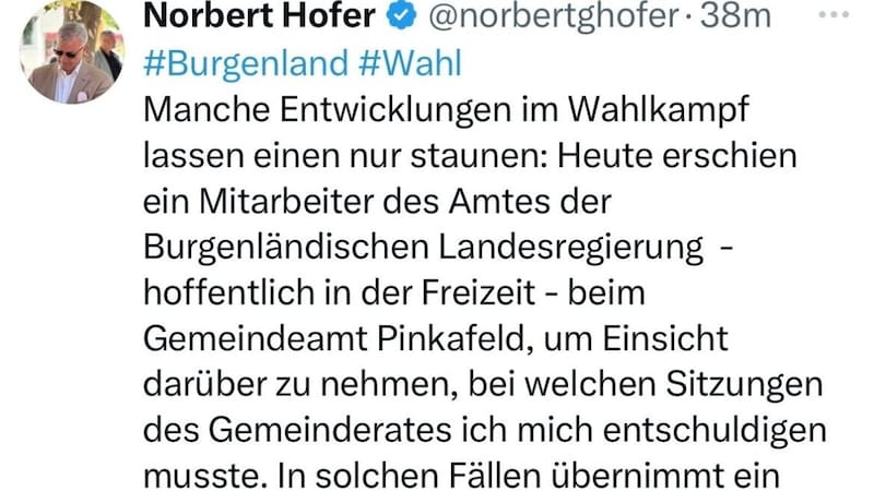 Hofers Posting via Mikroblogging-Dienst X, vormals Twitter, zieht weite Kreise. (Bild: X)