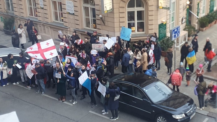 Protests in front of the building.