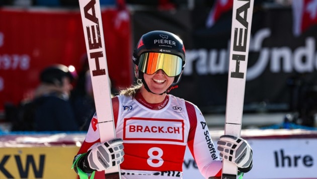 Cornelia Hütter führt in St. Moritz. (Bild: GEPA/GEPA pictures)