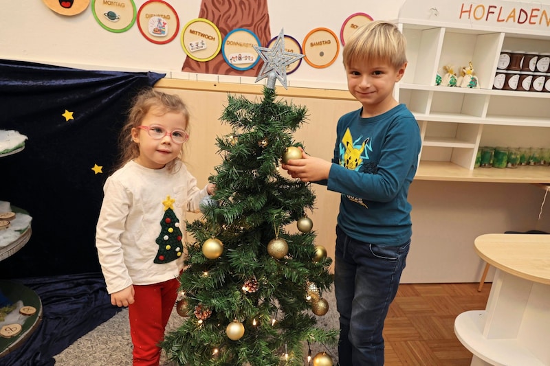 Die „Blumengruppe“ in der Prochaskagasse hat dem Christkind beim Schmücken des Baumes geholfen. (Bild: Jauschowetz Christian)