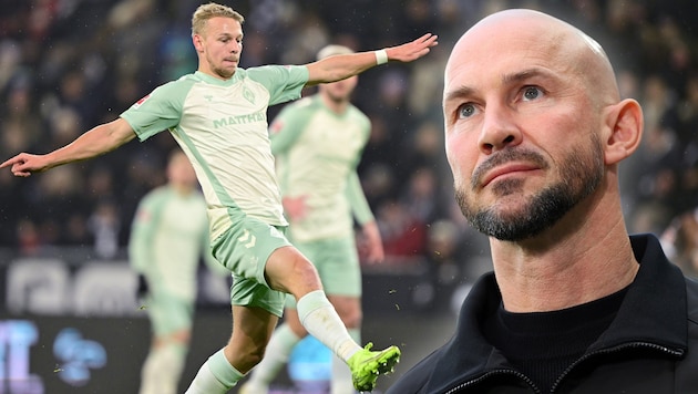 Marco Grüll (li.) erzielte für Bremen einen Doppelpack, Ilzers Hoffenheimer mussten sich Mönchengladbach geschlagen geben. (Bild: GEPA)