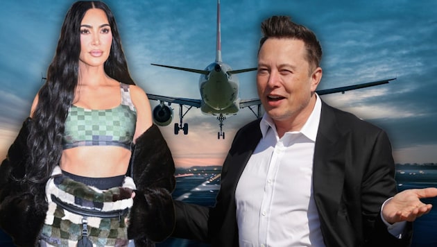 Nicht nur Kim Kardashian und Elon Musk zählen zu den Vielfliegern. (Bild: AFP/Krone kreativ, STEFANO RELLANDINI)