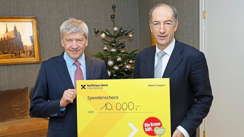 Johann Strobl, CEO Raiffeisenbank International (li.) mit „Krone“-Herausgeber Christoph Dichand. (Bild: Holl Reinhard/Reinhard Holl)