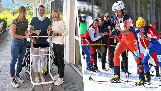 Mit der Hilfe seiner Lieben darf Daniel Ganahl nach seinem schweren Unfall davon träumen, wieder in den Wettkampfsport zurückzukehren. (Bild: Krone KREATIV/ Privat und Ski Austria)