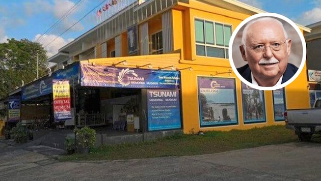 Eduard Issel war mit seiner Frau 2004 in Khao Lak, als die Flut über das Ferienparadies hereinbrach. 2019 besuchten die beiden den Unglücksort – und dabei auch das „Tsunami-Memorial-Haus“.  (Bild: Krone KREATIV/zVg (2))