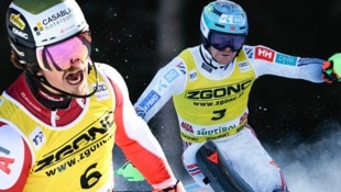 Timon Haugan (rechts) gewann in Alta Badia, Manuel Feller konnte Platz sieben zufrieden sein. (Bild: AP/AFP, AP)