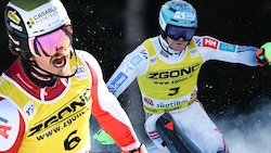 Timon Haugan (rechts) gewann in Alta Badia, Manuel Feller konnte Platz sieben zufrieden sein. (Bild: AP/AFP, AP)