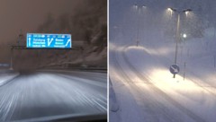 Auf der Inntalautobahn bei Innsbruck (links) und bei Seefeld herrschten tief winterliche Verhältnisse. (Bild: Rauth Hubert/Land Tirol (Webcam))