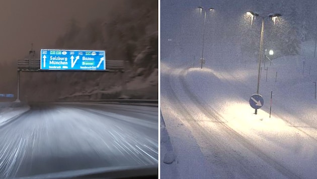 Deep winter conditions prevailed on the Inntal highway near Innsbruck (left) and near Seefeld. (Bild: Rauth Hubert/Land Tirol (Webcam))