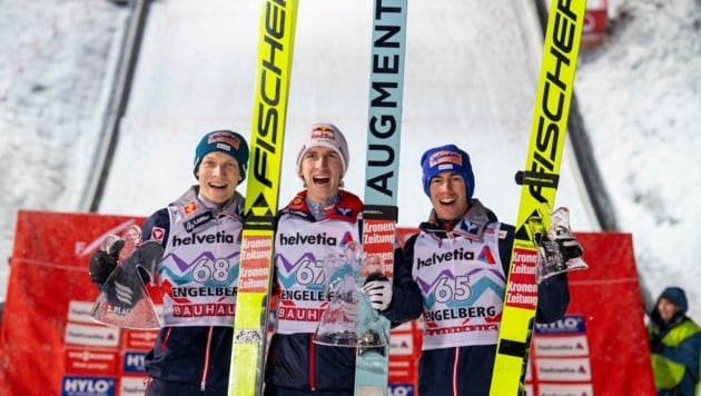 Jan Hörl, Daniel Tschofenig und Stefan Kraft (v.l.n.r.) (Bild: GEPA/GEPA pictures)