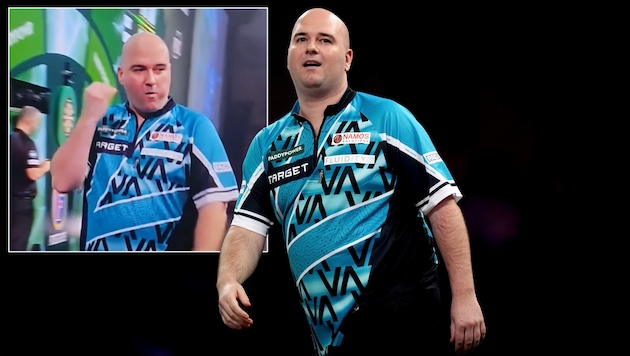 Rob Cross sorgte mit einer obszönen Geste für einen Eklat bei der Darts-WM. (Bild: AP ( via APA) Austria Presse Agentur/ASSOCIATED PRESS, X/NickEFC_)