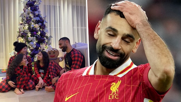 Mohamed Salahs Weihnachtsbaum sorgt für Aufregung, dem Liverpool-Star ist es egal. (Bild: AP/Jon Super, instagram.com/mosalah)