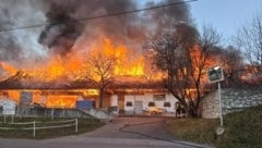 Der Stall in Lannach stand in Vollbrand. (Bild: Freiwillige Feuerwehr St. Josef in der Weststeiermark)