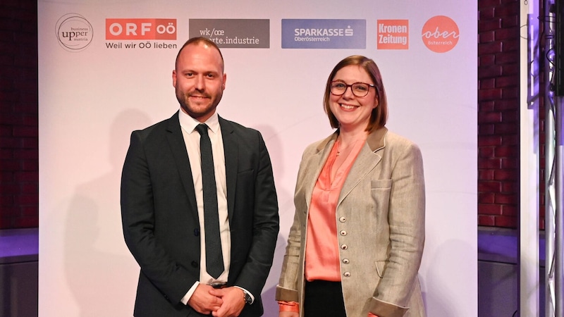 Andreas Schnitzhofer und Julia Aichhorn bei der Landespreis-Verleihung. (Bild: Wenzel Markus)