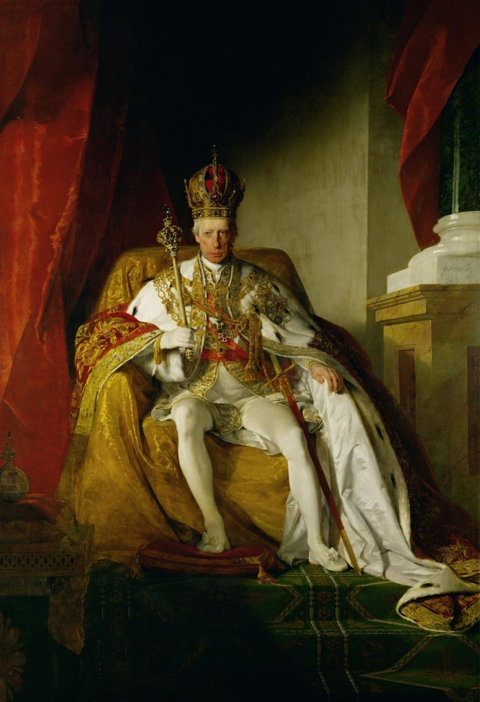 Kaiser Franz im Krönungsornat und mit den Insignien des neuen österreichischen Kaisertums