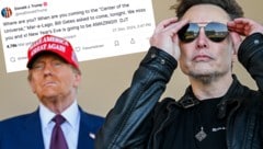 Trump dürfte statt einer privaten Nachricht an Musk einen öffentlichen Post abgesetzt haben.  (Bild: Krone KREATIV/AFP/GETTY IMAGES/Brandon Bell, truthsocial.com/@realDonaldTrump)