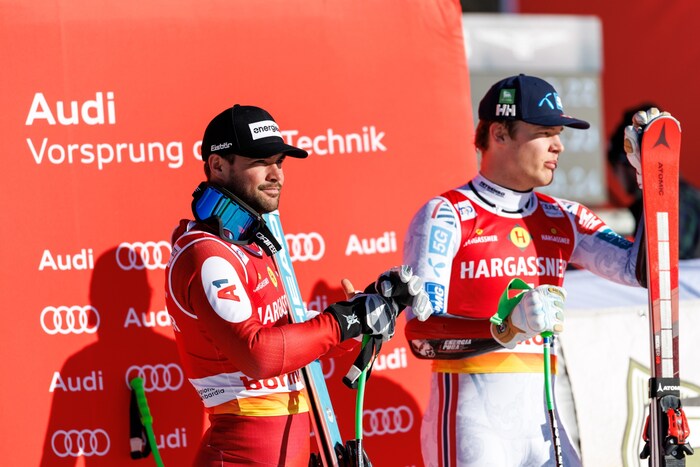 Nur Fredrik Moeller (re.) war im Bormio-Super-G schneller als Vincent Kriechmayr.