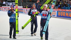 Stefan Kraft, Jan Hörl und Daniel Tschofenig (von li. nach re.) (Bild: GEPA pictures)