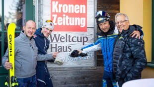 Manfred Stohl, Para-Ski-Ass Johannes Aigner, Toni Pfeffer und Gerhard Zadrobilek (v. li.) vor ...