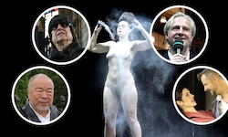„Pudertänzerin“ Doris Uhlich; von links unten: Ai Weiwei, Gottfried Helnwein, Stefan Bachmann, ...