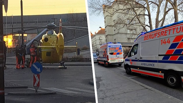 The helicopter landed in the traffic circle and several rescue teams were on site. (Bild: Krone KREATIV/Privat)