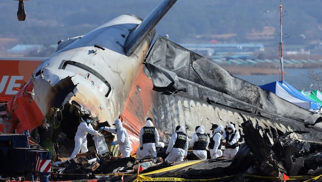 The wreckage of the plane in Muan (South Korea) (Bild: AFP/APA/Yonhap)