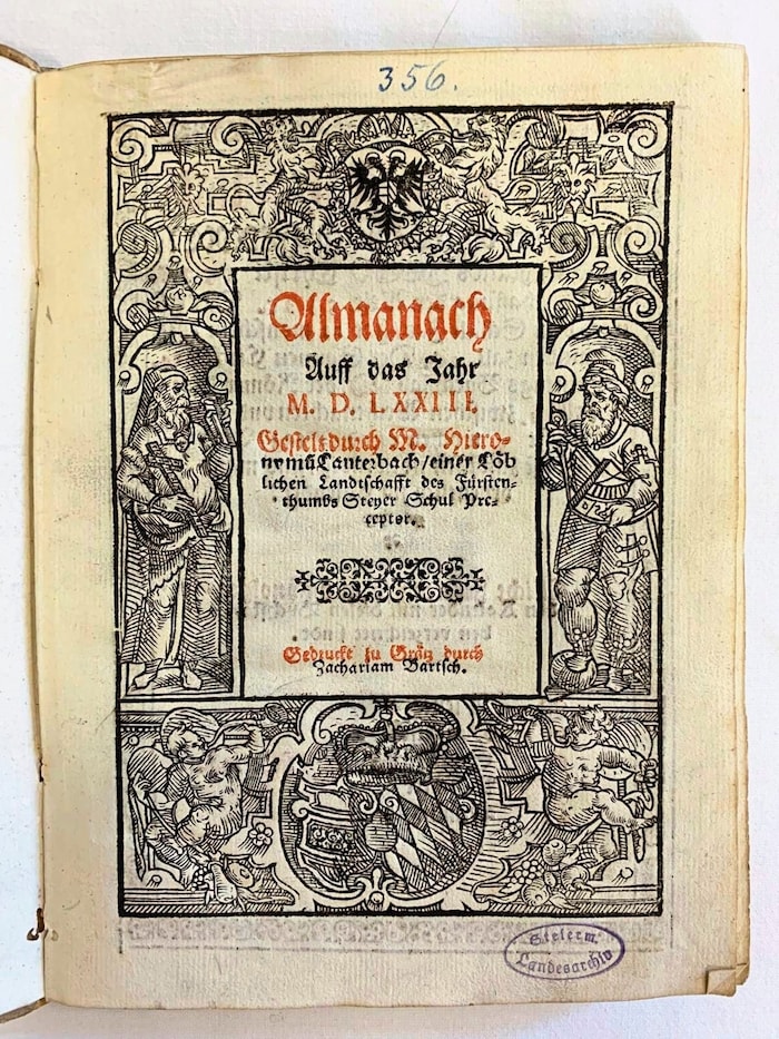 This is what Hieronymus Lauterbach's Graz almanac for 1573 looks like, which is kept in the ...