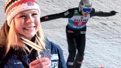 Wikinger Forfang (re.) springt gut, die ÖSV-Adler springen besser. Maren Lundby versteht‘s nicht. (Bild: AP/ANDREAS TROESTER, AP)