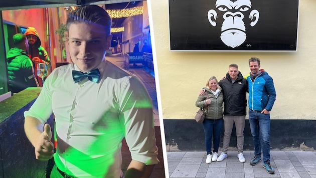 Tobias Barta (left) took over the nightclub "Two Monkeys" in Wiener Neustädter Herrengasse in December. His parents actively support him. (Bild: Krone KREATIV/ZVG Privat)