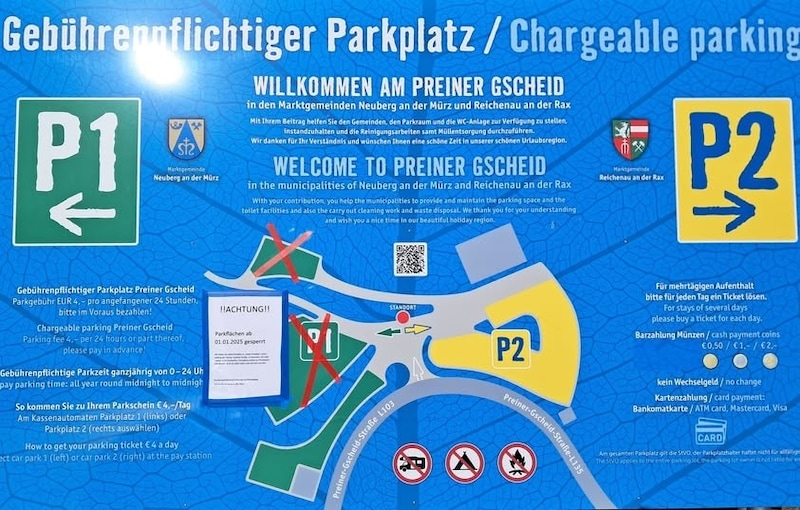 The left-hand section of the parking lot is already in Styria, is privately owned and can no longer be used by hikers and winter sports enthusiasts. There could be a shortage of parking spaces in summer. (Bild: ZVG Tourismusverband Semmering-Rax-Schneeberg)