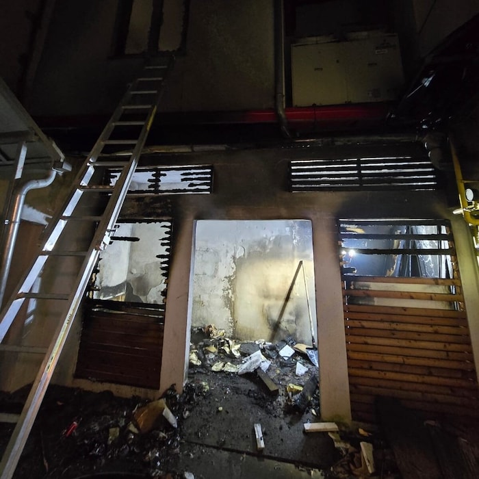 The garbage room burned out completely.