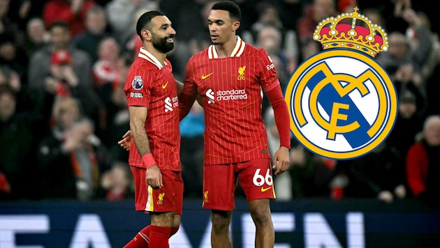 Wechselt Trent Alexander-Arnold (re.) zu Real Madrid? (Bild: AFP/Paul ELLIS, Real Madrid)