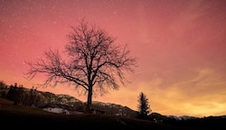 Am Neujahrsabend sorgten die Polarlichter vielerorts für ein spektakuläres Naturschauspiel – wie etwa in Prein an der Rax in Niederösterreich. (Bild: Leserreporter)