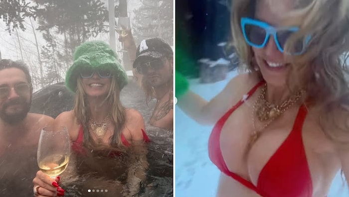 Heidi Klum celebrated with husband Tom and brother-in-law Bill at a lively hot tub party.