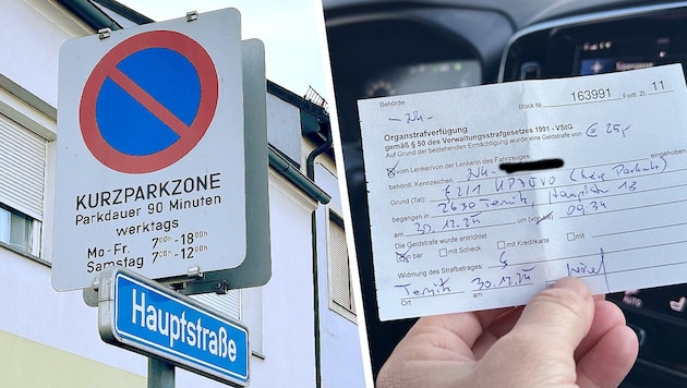 There is confusion in Ternitzer Hauptstraße because many parkers do not know that the short-term parking zone also applies to the spaces marked in white. (Bild: Krone KREATIV/Doris Seebacher )