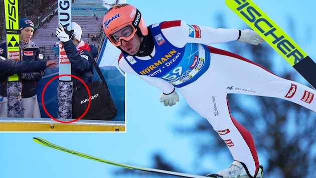 The ÖSV team around Stefan Kraft (right) covered the bindings. (Bild: GEPA/Screenshot ORF)