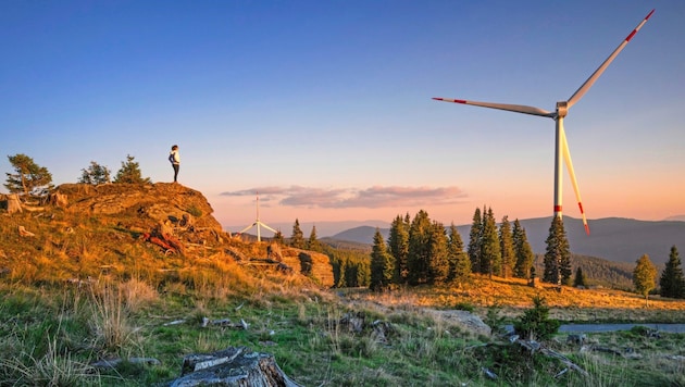 Auf der Steinberger Alpe stehen sechs Windräder, die Strom für mehr als 13.000 Haushalte erzeugen. Neun weitere sind geplant. (Bild: Lukas Hirsch)