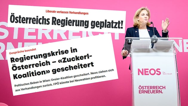 At the beginning of January, Beate Meinl-Reisinger let the first candy burst - is all forgiven and forgotten now? (Bild: Krone KREATIV/APA Screenshots/NZZ, Blick, Bild, Zeit)